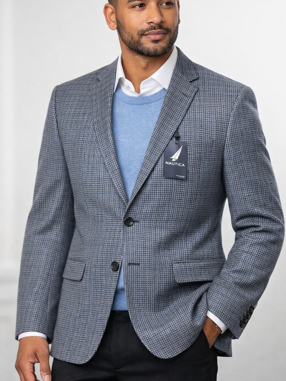 Nautica Men’s 100% Wool Houndstooth Blazer – Size 38R – New With Tags